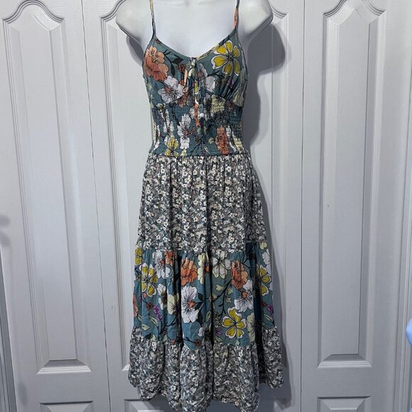 BOG Collective-Women's Spaghetti Adjust. Straps-Floral Dress-Small-Ruching Waist - Picture 1 of 16